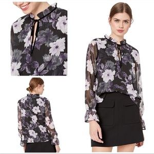 NEW With Tags Cupcakes & Cashmere Debbie Black Floral Metallic Thread Blouse M‎